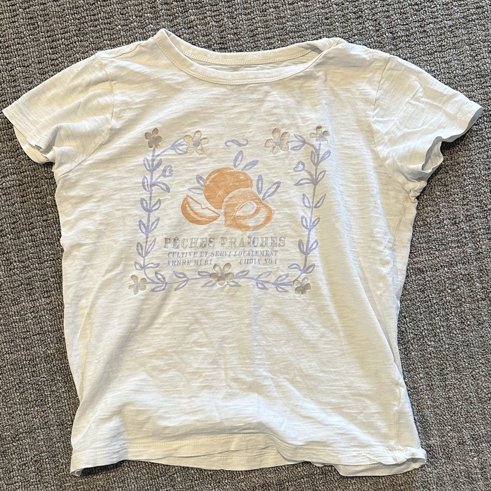 J. Crew White T-Shirt with Peach Detail - 10